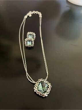 Brighton Silver Aquamarine Blue Regina Necklace Earring Set with Box